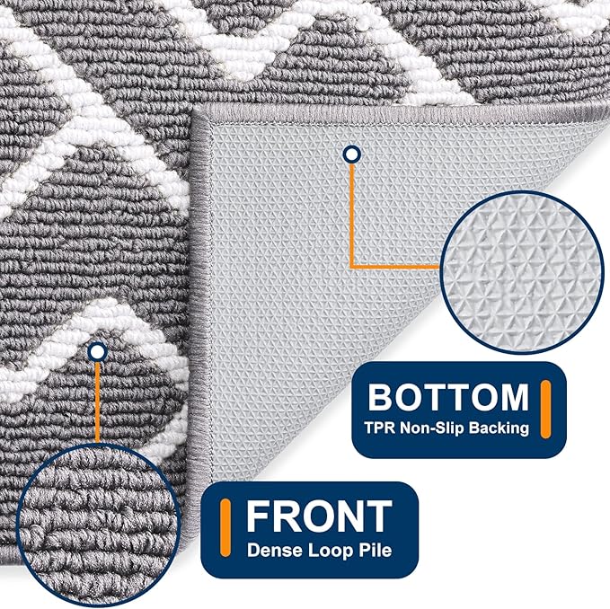 OLANLY Front Door Mat, Non-Slip Rubber Backing, Dirt Resistant and Absorbent, Washable, Easy to Clean Low-Profile Indoor Doormat for Back Door, Entryway, Inside Entrance, 71x47, Grey