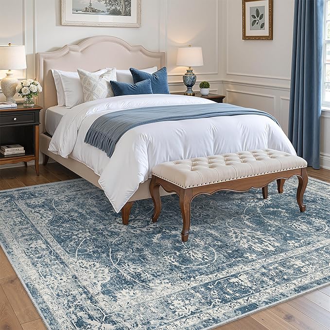 Madane 6x9 Area Rugs for Living Room, Washable Soft Rug Blue
