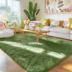 OLANLY Area Rugs for Living Room Bedroom, Machine Washable 4x5.9 ft Soft Fluffy Shaggy Bedside Rug, Indoor Floor Carpet for Kids Girls and Boys, Dorms, Nursery Rooms, Home Decor Aesthetic, Green