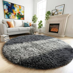 Amdrebio Grey Round Rugs 6Ft for Bedroom Living Room Decor, Fluffy Shaggy Circle Area Rug for Kids Room Classroom Playroom, Large Furry Floor Circular Gray Carpet for Teen Girls Boys Nursery Dorm