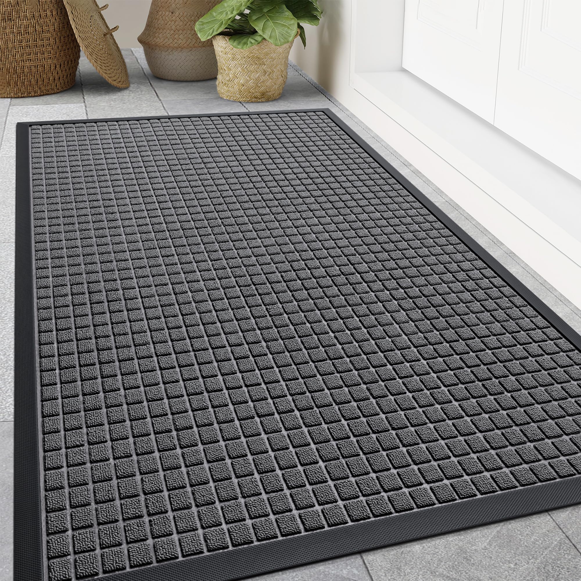 Smiry Front Door Mat Outside Entrance, Natural Rubber Doormat, 70x46.5 Inch