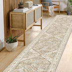 Yamaziot Washable Runner Rug, 2'3" x 14' Non-Slip Boho Vintage Hallway Rug Runner with Rubber Backing, Stain Resistant Low Pile Distressed Carpet Runner for Bedroom, Kitchen, Laundry, Entrance