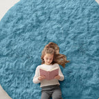 OLANLY Slate Blue Round Rugs for Bedroom - Machine Washable, 9 ft Circle Area Rugs for Living Room, Soft and Fluffy Shaggy Carpet for Teen Girl and Boys, Nursery Rooms, Dorms, Home Decor Aesthetic