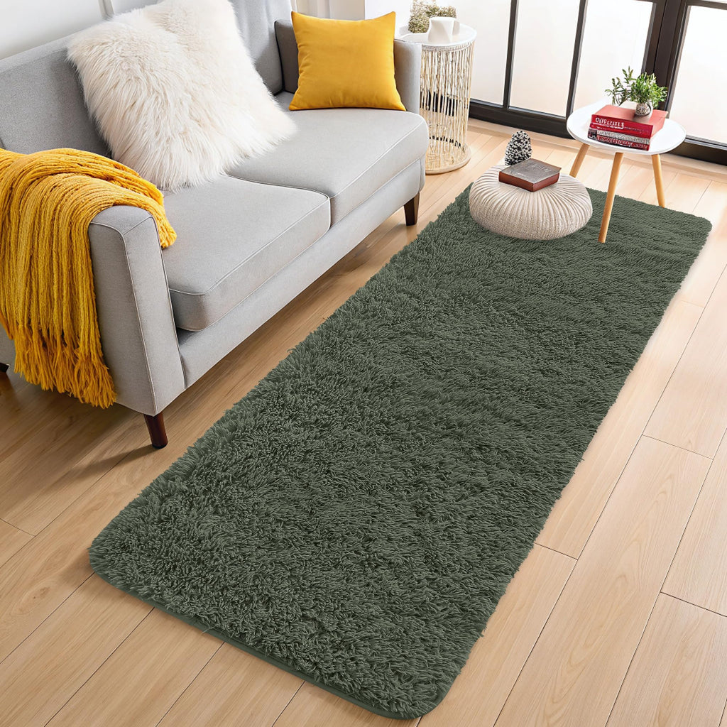 OLANLY 2x4 Machine Washable Runner Rugs for Hallway, Soft Fluffy Shaggy Bedside Rugs for Bedroom, Living Room, Indoor Floor Carpet for Kids Girls and Boys, Home Decor Aesthetic, Olive Green