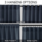 Nanspring Vintage Blue Linen Curtains 96 Inches Long 2 Panels Set for Living Room Bedroom Back Tab Rod Pocket Semi Sheer Light Filtering Drape for Bedroom Vintage Country Decor Protect Privacy 52x96