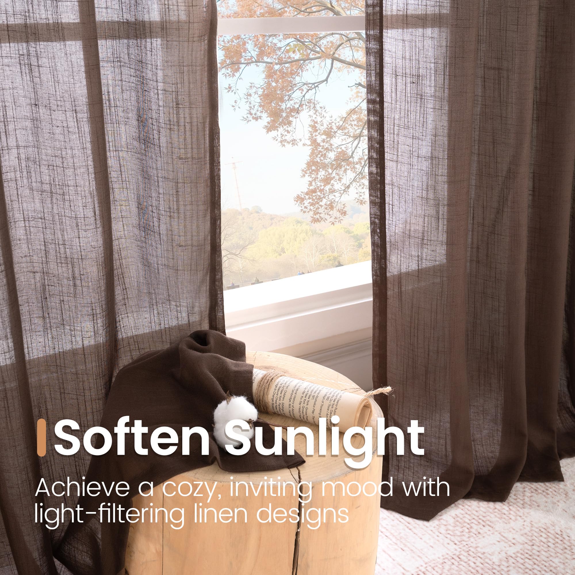 BGment Brown Linen Kitchen Curtains 40 Inch Length, Small Semi Sheer Drapes Textured for Cafe Window Over Sink Bathroom Decor Lightweight Rod Pocket, 2 Panels Set, Each 30 Inch Wide