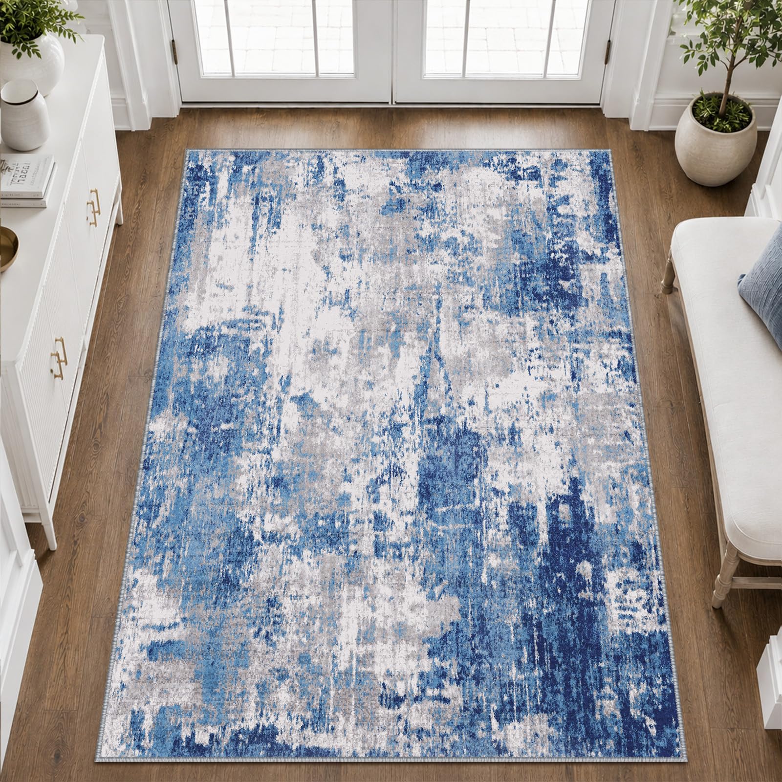 RELEANY Washable 3'x5' Abstract Area Rug for Living Room Blue Gray