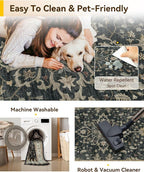 RELEANY Washable Area Rug, 4'x6', Black/Vintage/Beige