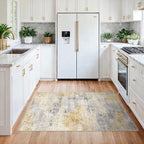 3x4 Washable Entryway Area Rug: Modern Abstract Small Runner Rug for Hallway Soft Non Slip Door Mat with Rubber Backing Low Pile Thin Floor Carpet for Kitchen Bathroom Bedroom Indoor 3x4 Grey/Yellow