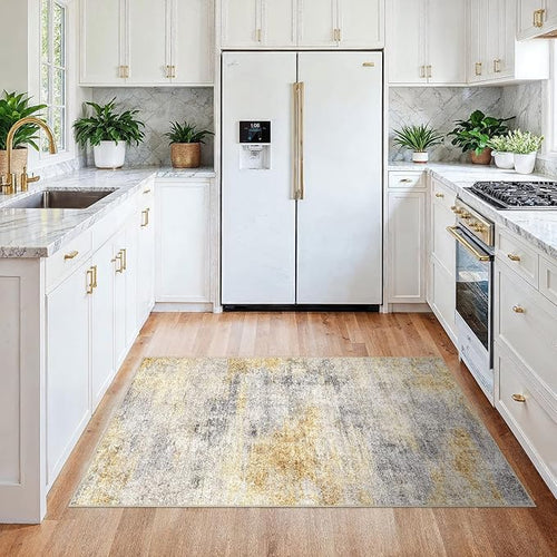 3x4 Area Rug Washable Abstract: Non Slip Entryway Floor Mat Grey/Yellow