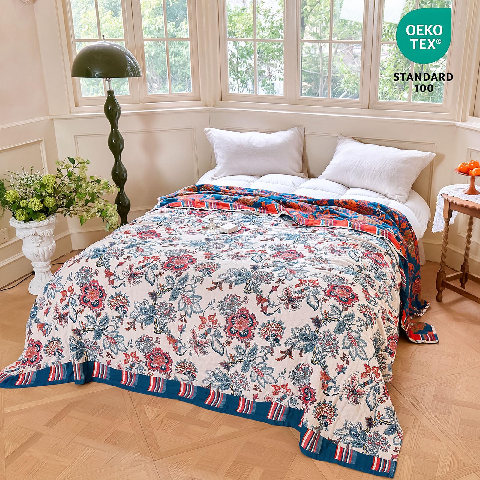 MSGKV Boho Throw Blanket 90"x90" 100% Cotton Farmhouse Butterfly Throw