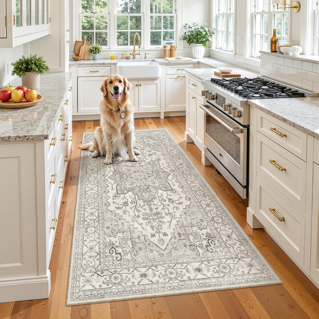 Madane Washable Runner Rug 3x6 Runners for Hallways Non Slip, Beige/Brown