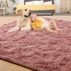 Tepook Blush Pink Area Rugs for Living Room Girls Bedroom, 9x12 Fluffy Shaggy Dusty Pink Rug for Kids Room Playroom, Plush Shag Non-Slip Carpet for Nursery Dorm Classroom, Cute Rose Beige Rug
