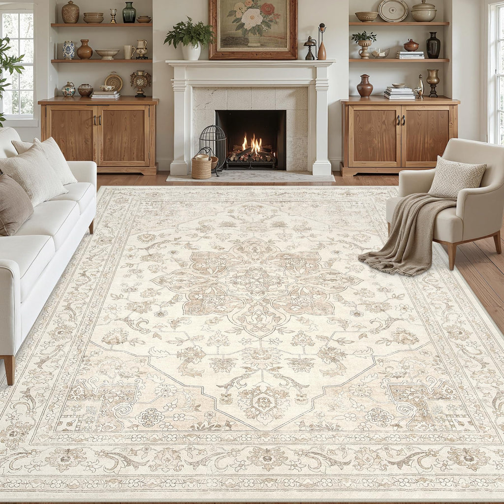 Luxturiy 8x10 Area Rugs Living Room: Bedroom Washable Carpet Beige White