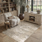 PureCozy Beige Area Rug 3x5 Machine Washable Modern Abstract Office Carpet Neutral Non Slip Indoor Entry Low Pile Soft Non Shedding Small Mat Bedroom Throw Rug for Kitchen Laundry Dining Room