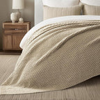 EVERGRACEHOME Chunky Chenille Knit Throw Blanket for Couch, Soft Luxurious Oversized Queen Moss Stitch Blanket for Bed, Cozy Farmhouse Knitted Throw for Sofa, Sand Dune, 90" x 90"