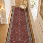 Red 2x8 Long Hallway Runner Rug - Boho Washable Indoor Front Door Mat for Entryway, Non Skid Rugs for Kitchen, Vitange Geometric Floral Low Pile & Soft Runner Carpet