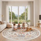zesthome Round Rug 8ft,Circle Rug for Dining Room Table,Orange