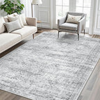 Soalmost 5x8 Area Rugs Grey Low Pile Indoor Washable Trendy Faded Style Rugs for Bedroom Living Room Dining Room Foldable Non-Slip Thin Print Home Office Mat