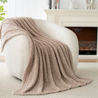 60x80 Inch Waffle Brown Twin Blanket -Fluffy Fleece, Neutral Tan Color, Cute & Aesthetic, Perfect for Sofa, Couch, Chair, Bed, Living Room & Bedroom, All-Season Use, Plush & Cozy Decorative Blanket