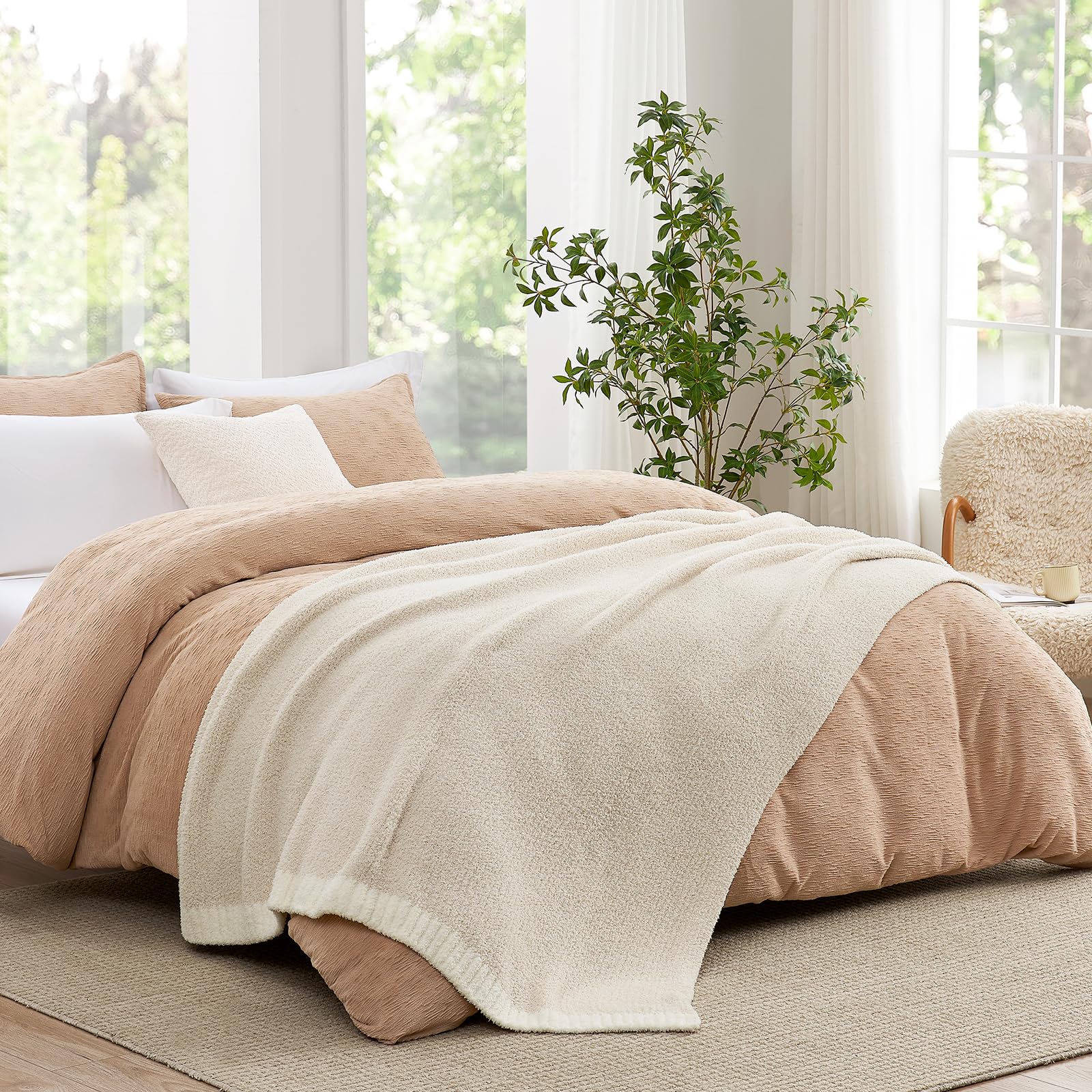 Snuggle Sac Buttery Ivory Bedding Blanket Twin Size 60x80, Super Soft Warm Cozy Knit Fuzzy Microfiber Blanket for Sofa, Bed, Living Room, Heather Ivory, 60x80 Inches