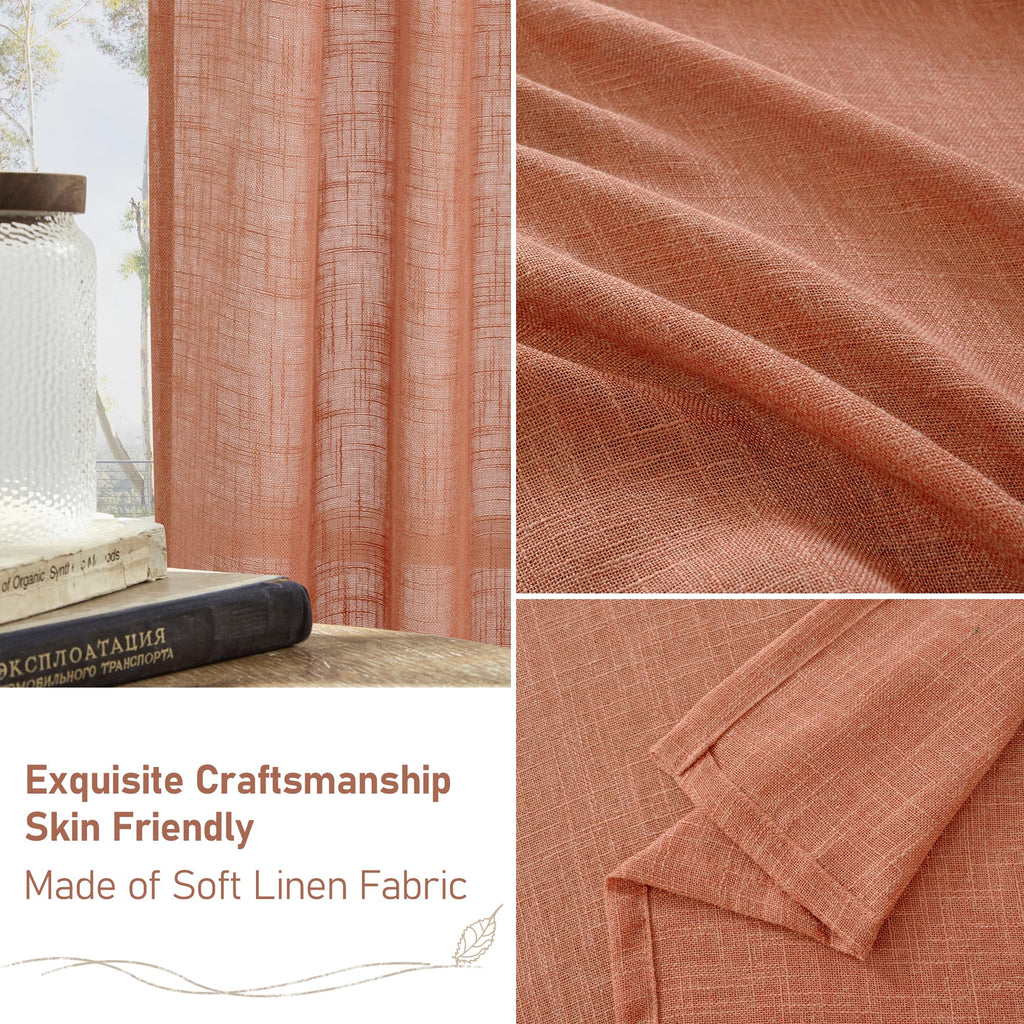 LAMIT Light Filtering Linen Curtains 63 inches Long for Bedroom 2 Panels