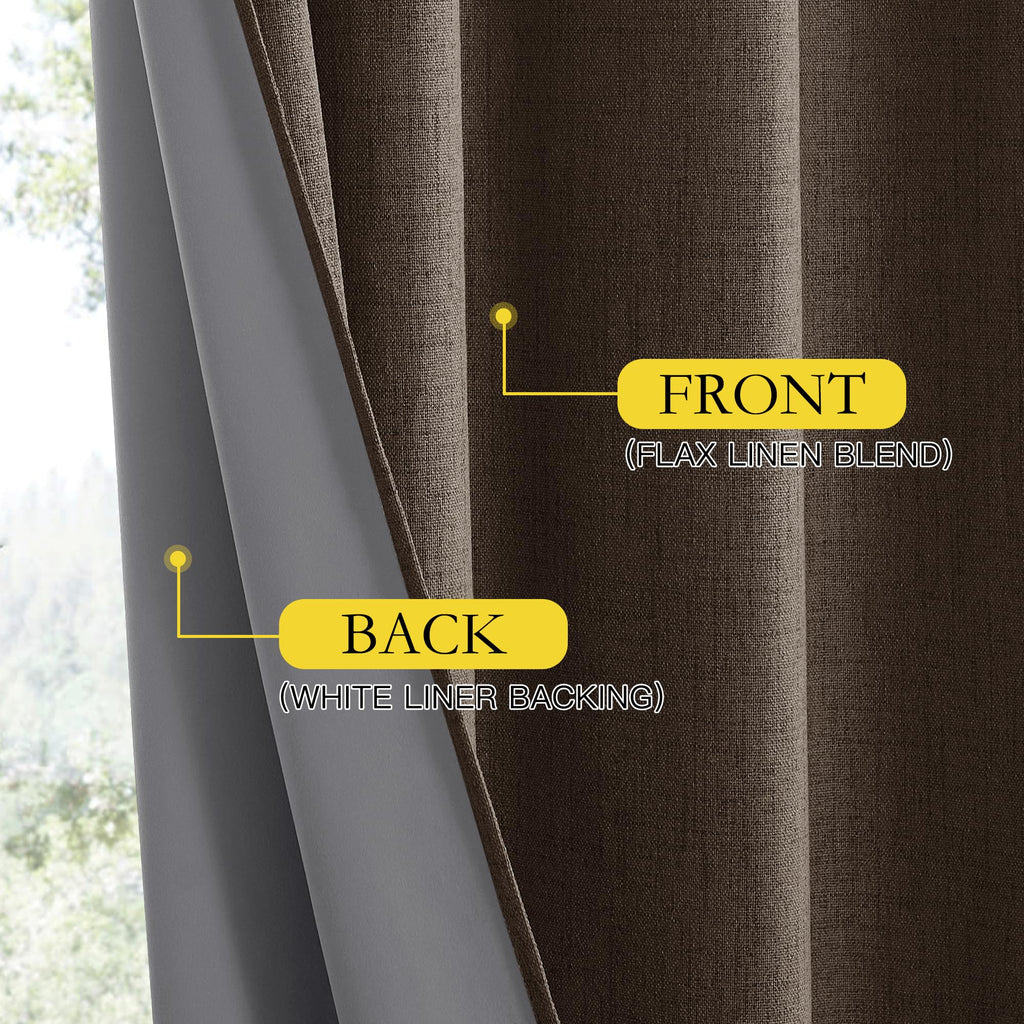 NICETOWN Coffee Vintage Linen 100% Blackout Curtains for Living Room, Thermal Insulated Curtains 72" Long, Noise Reducing Window Treatment Drapes for Hall Room, 52" Wide Per Panel, Set of 2