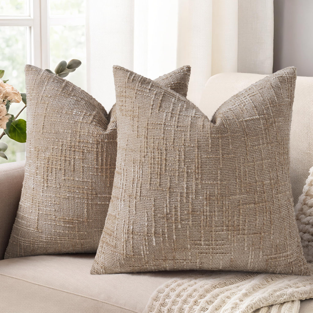 decorUhome Textured Chenille Throw Pillow Covers 20x20 Set of 2 Pink