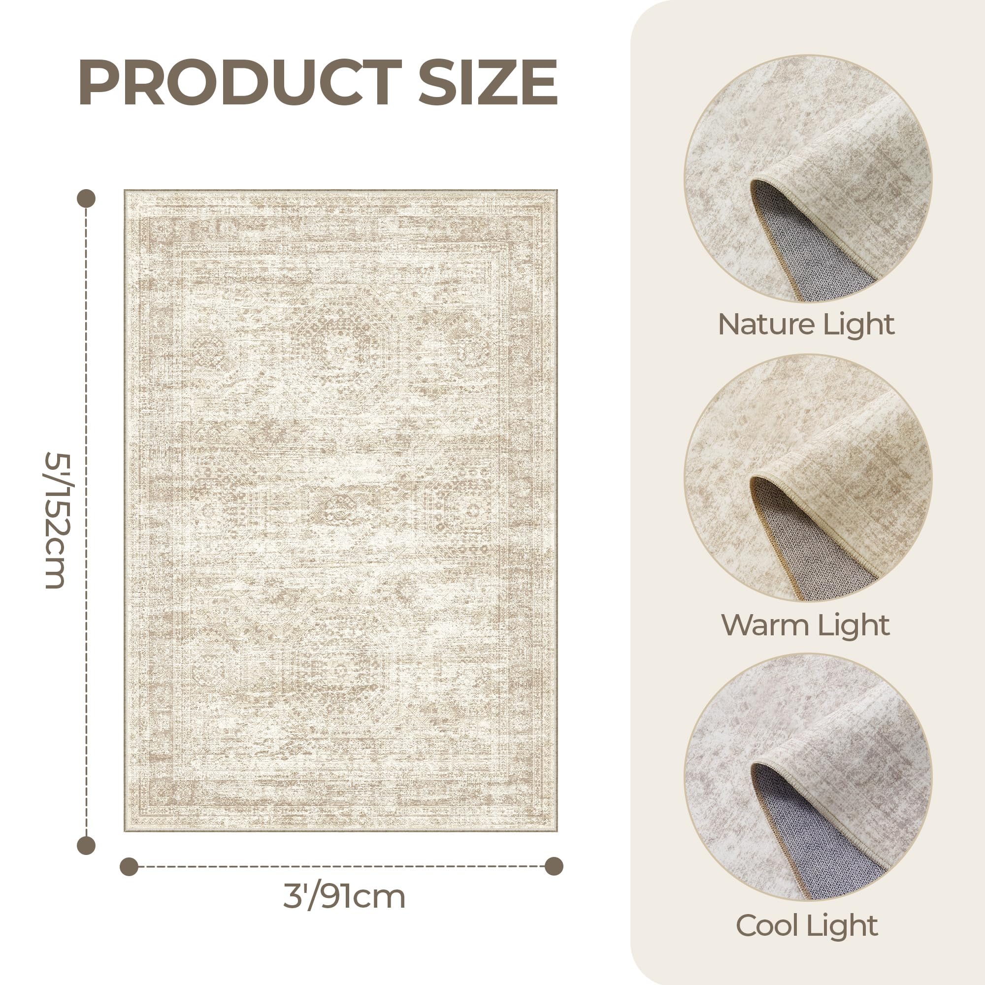 Restydon 3x5 Rug for Entryway,Washable Area Rug,Beige