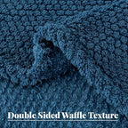 Whale Flotilla Queen Size Fuzzy Fleece Blanket for Bed, 90x90 Inch Fluffy Warm Soft Jacquard Blankets for All Season, Lightweight and Cozy, Navy Blue