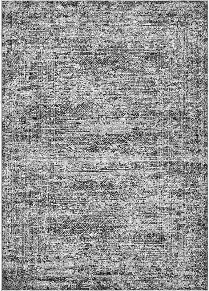 UERMEI 7x9 Area Rug Living Room Rugs - Washable Neutral Modern Abstract Soft Thin Rug Indoor Floor No Slip Rug Carpet for Bedroom Under Dining Table Home Office Decor - Dark Gray
