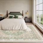 zesthome 5x7 Area Rugs - Ultra-Thin Washble Rug, Stain Resistant Anti Slip Backing Rugs for Living Room,Bedroom, Vintage Home Decor Area Rug (Green/Brown,5'x7')