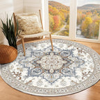 OPPODREAM Soft Area Rugs 5', Persian-Inspired Washable Rug, Cream White & Blue