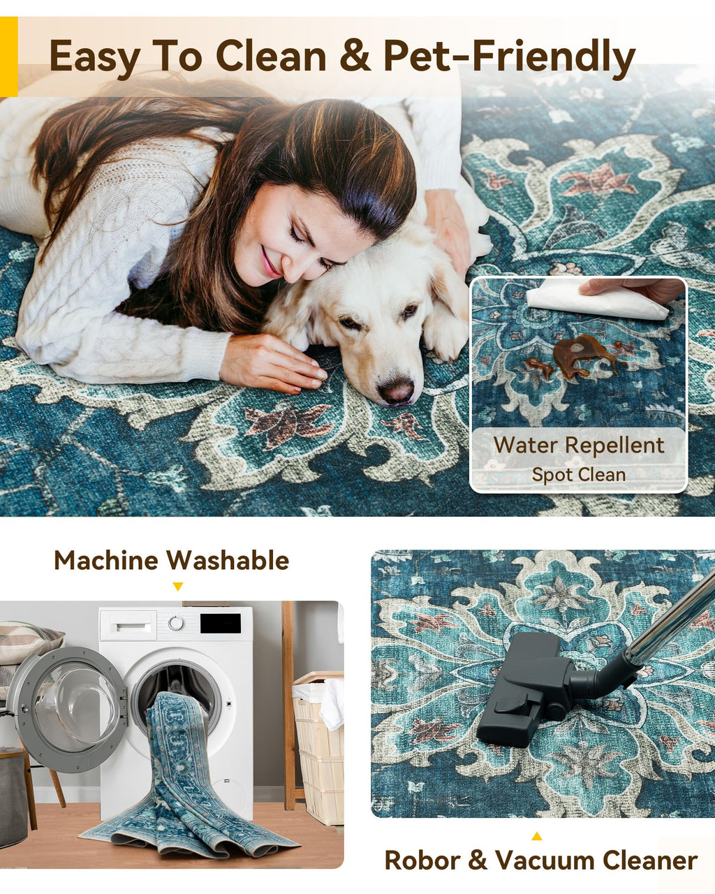 RELEANY Washable Area Rug, Runner 2'x7', Teal