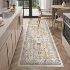 Madane Hallway Runner Rug - 2x5 Rug Runner Washable Runner Rugs Non-Slip Low-Pile Kitchen Runner Rug Laundry Room Rug Throw Carpet for Entrance Bedroom Living Room (2'x5', Brown/Gold)
