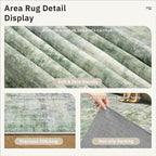 Soalmost Abstract Rug 8x12 Large Living Room Area Rugs Washable Green/Ivory