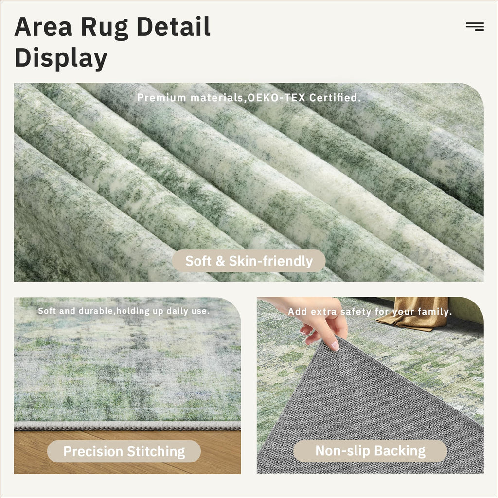 Soalmost Abstract Runner Rug 2x12 Hallway Kitchen Runners Green/Ivory