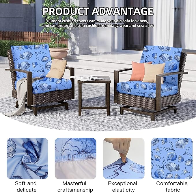 DREAHOTEXTIL 8Pcs Outdoor Cushion Covers, Elastic Patio Cushion Covers