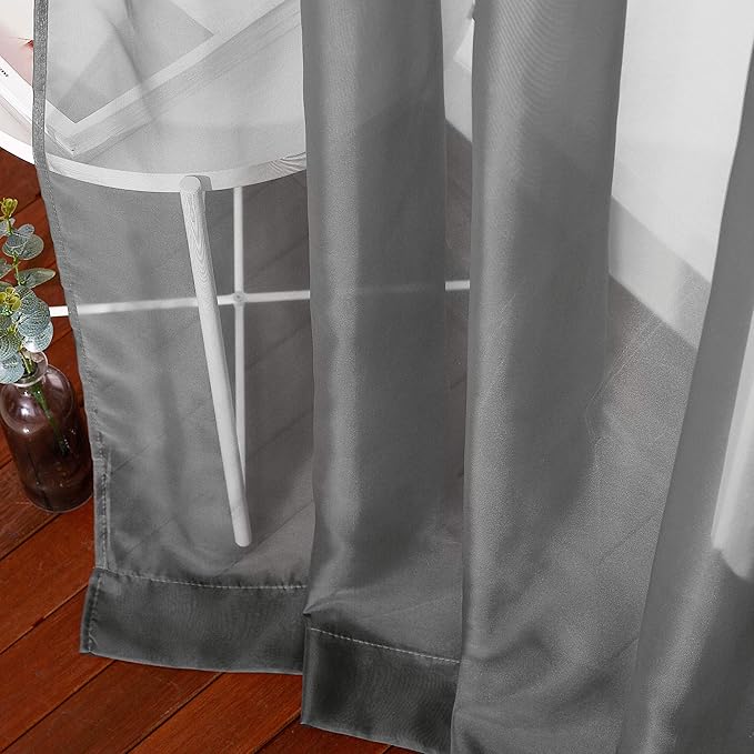 NICETOWN Sheer Living Room Curtains - Elegant Dark Grey Soft Nickel Grommet Window Panels Drapes for Living/Dining Room/Master Bedroom (54" Wide x 96" Long, 2 Panels)