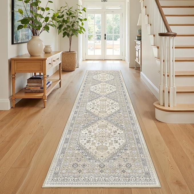 Restydon Runner Rug 2x8 Runners for Hallways Non Slip Washable Rugs, Beige