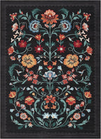 GarveeHome Washable Rug 4x6 Area Rugs for Living Room, Floral Rug for Bedroom, Soft Boho Non Slip Throw Rugs with Rubber Back, Low Pile Stain Resistant Vintage Floral Carpet for Dining Room, Black
