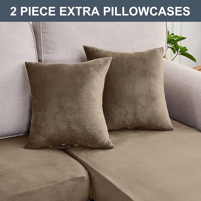 Couch Cover 3-Piece Elastic Velvet Couch Cushion Covers & Chaise Slipcovers for L-Shaped Sofas - Sofa Seat Covers Washable, Soft Cover for Couches (2 Seater + Chaise, Leather Brown)