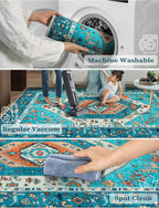 SERISSA Boho Kitchen Runner Rug, 3x7 Washable Non-Slip Runner Rug for Hallways Kitchen Rug, Ultra Soft Vintage Blue Print Distressed Tribal Floor Carpet Runner for Bedroom Entryway Laundry Room
