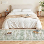 Washable Runner Rugs for Bedroom - 2x6 Runner Rug Non Slip, Ultra-Thin Entryway Runner, Soft Abstract Kitchen Runner for Hallway, Laundry, Indoor Door Mat(2'x6', Green/Yellow/Ivory)