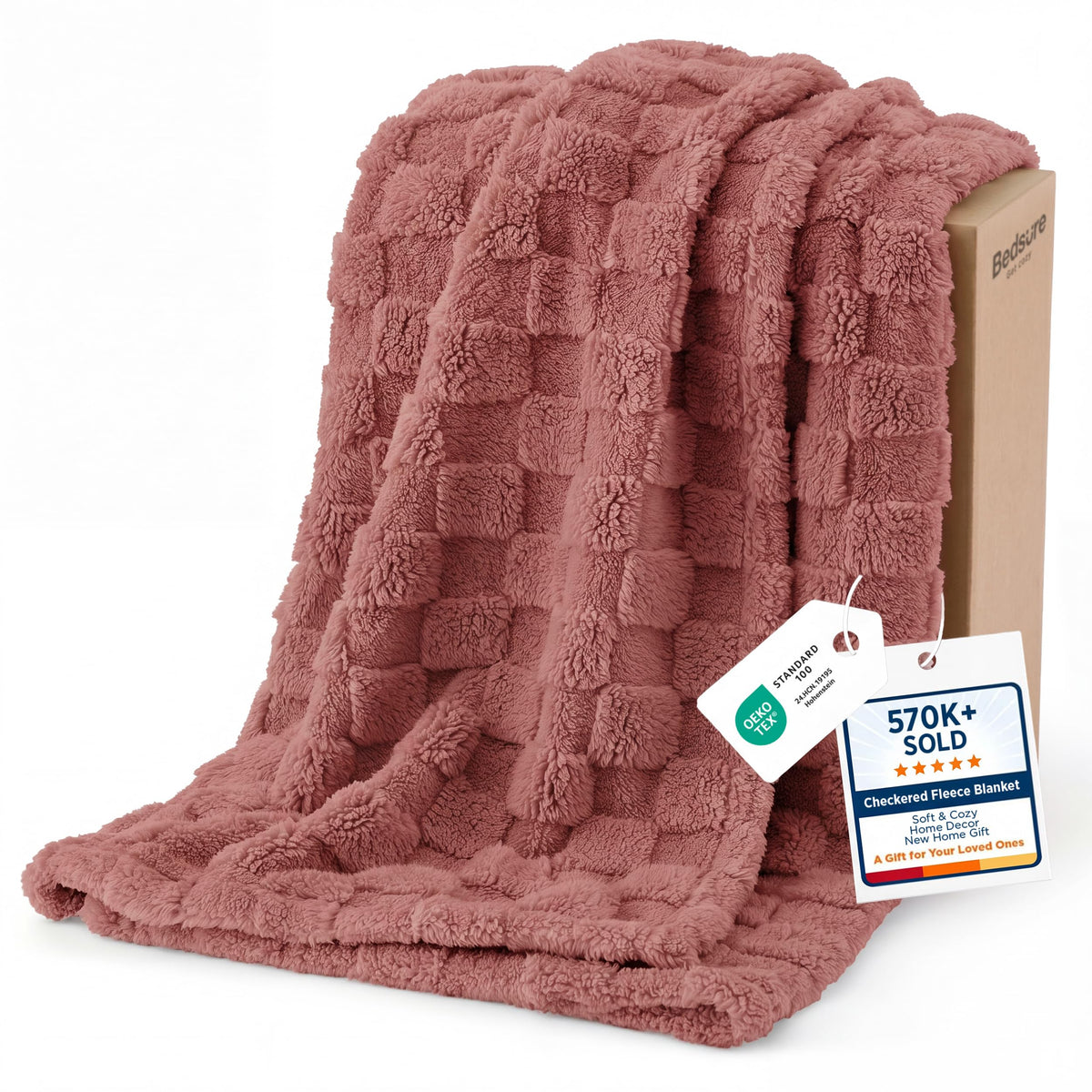 Bedsure Checkered Fleece Throw Blankets for Bed/Couch, Ashley Blue,50"×70"
