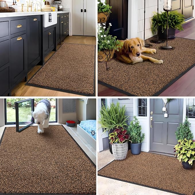 Mibao Super Absorbent Front Door Mat, 60" x 36", Non-Slip Washable Indoor Doormats, Low Profile Entryway Rug Outdoor, Dirt Resistant Welcome Mats for Front and Back Door Entrance, Brown