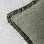 MIULEE Decorative Throw Pillow Covers Neutral Linen Fringe Throw Pillows Set of 2 Light Olive Green Boho Farmhouse Cushion Covers for Couch Sofa Bed Living Room Spring Home Decor 18x18 Inch