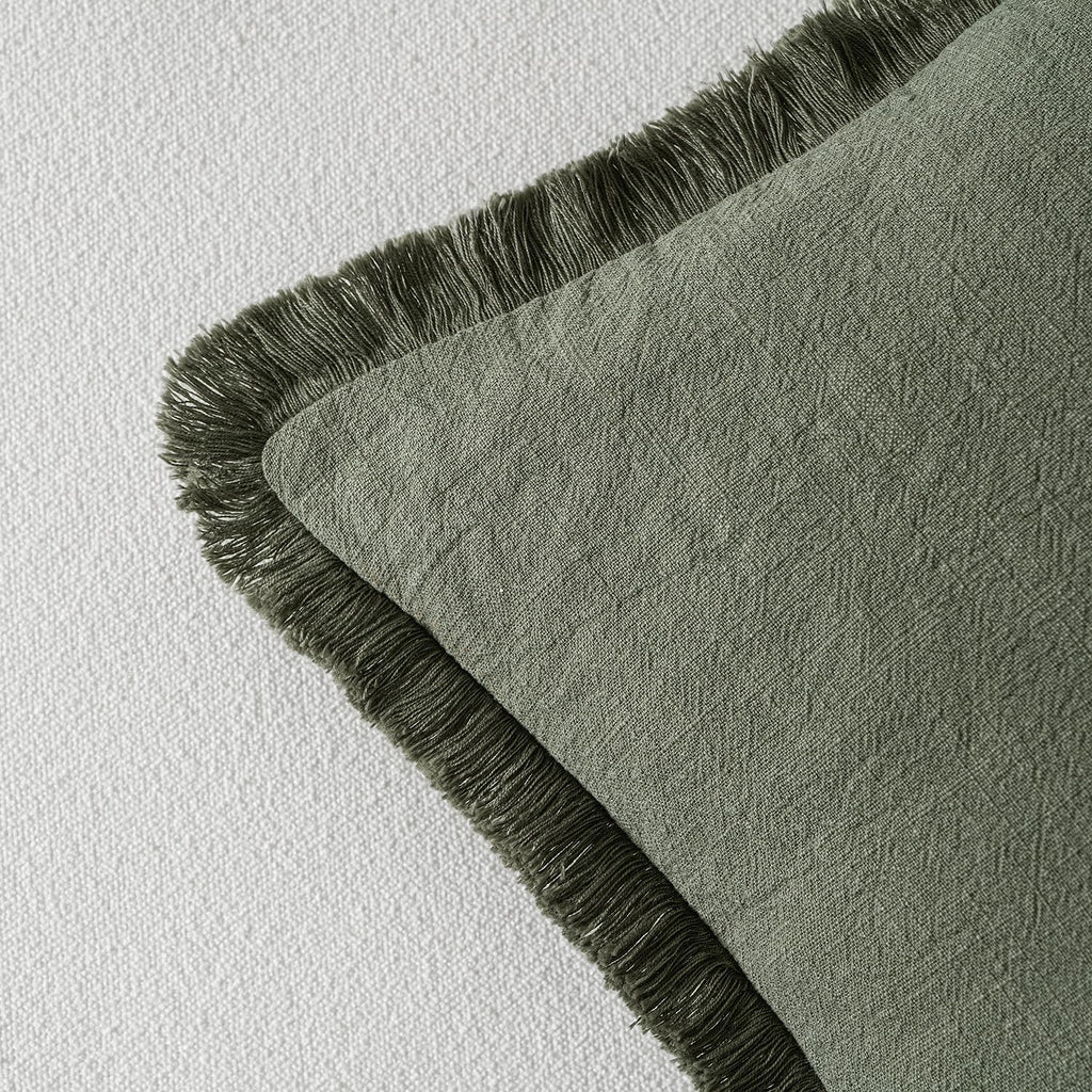 MIULEE Linen Fringe Decorative Throw Pillow Covers Light Olive Green 18x18