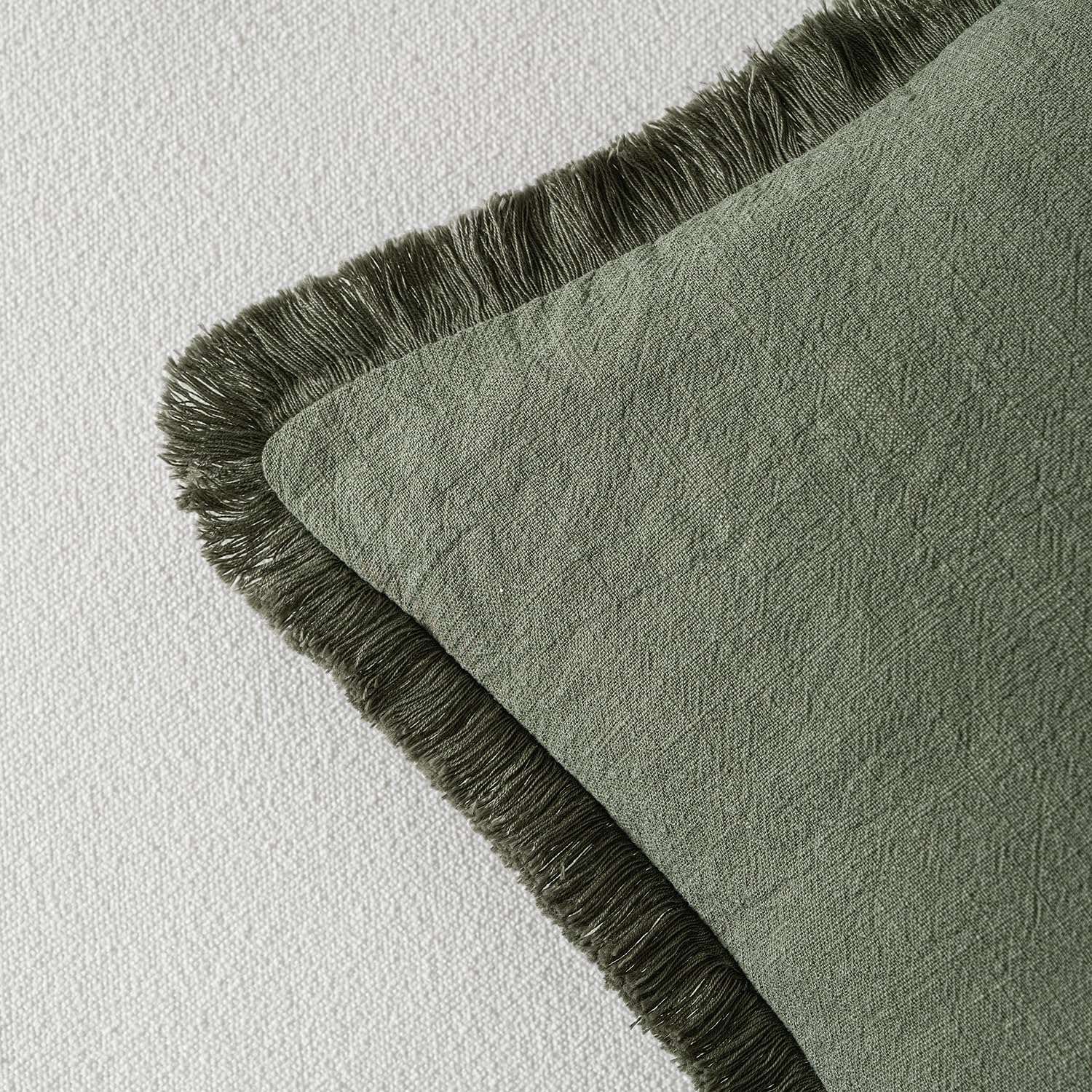 MIULEE Linen Fringe Decorative Throw Pillow Covers Light Olive Green 18x18