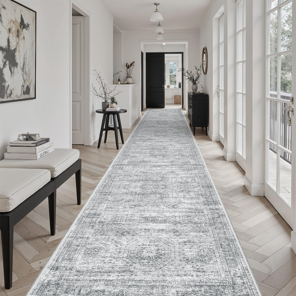 Soalmost Washable Hallway Runner Rug 3x18 Kitchen Entry Rugs Non-Slip, Grey
